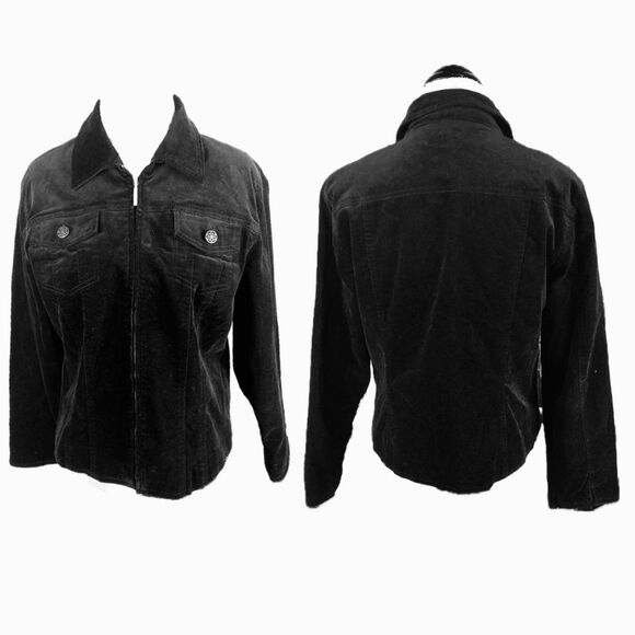 Coldwater Creek Black Velvet Feel Cotton Spandex Full Zip Jacket Size PM - Picture 2 of 10